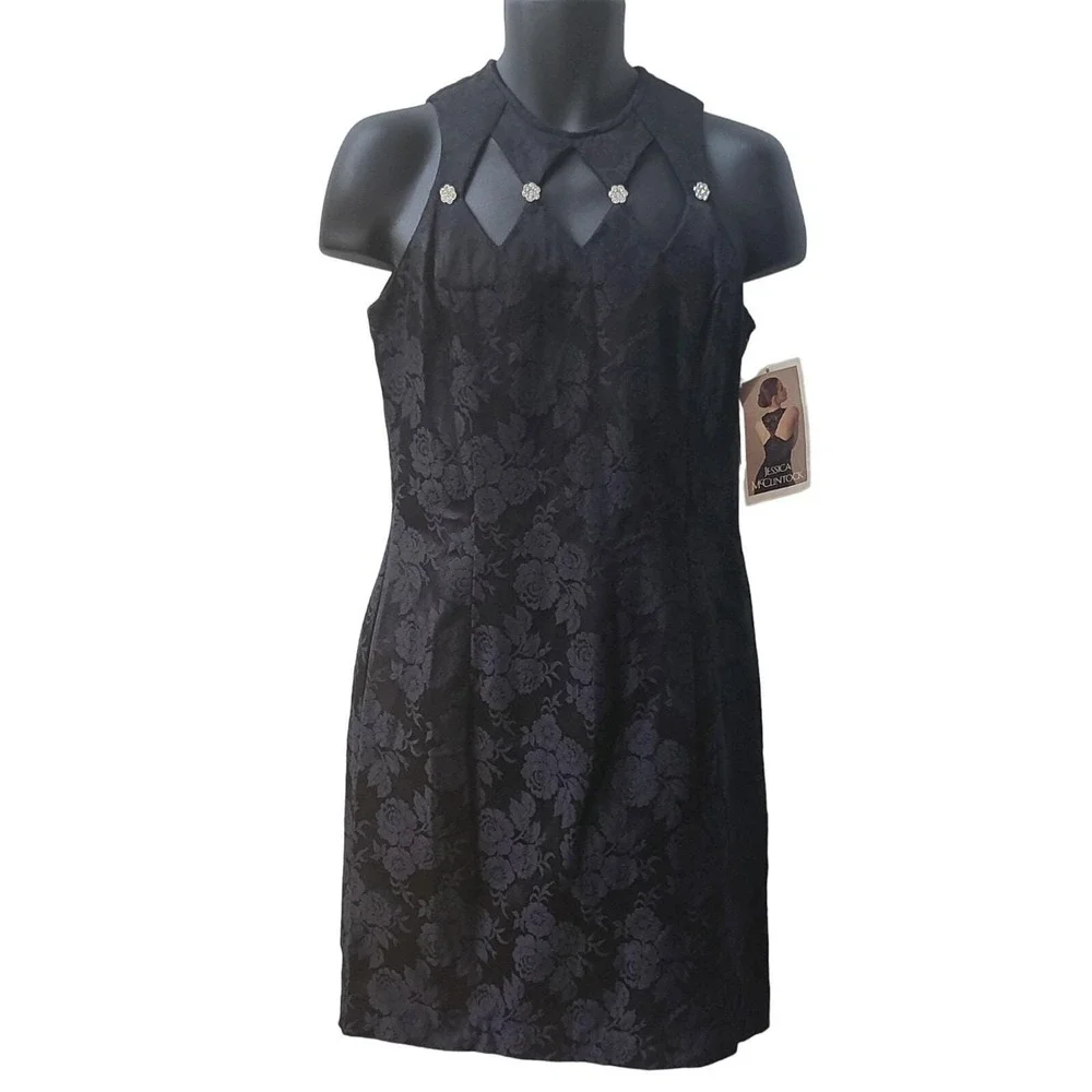 NWT‎ 80s Jessica McClintock Gunne Sax Dress Womens Sz 13 14 Black Bodycon Maxi